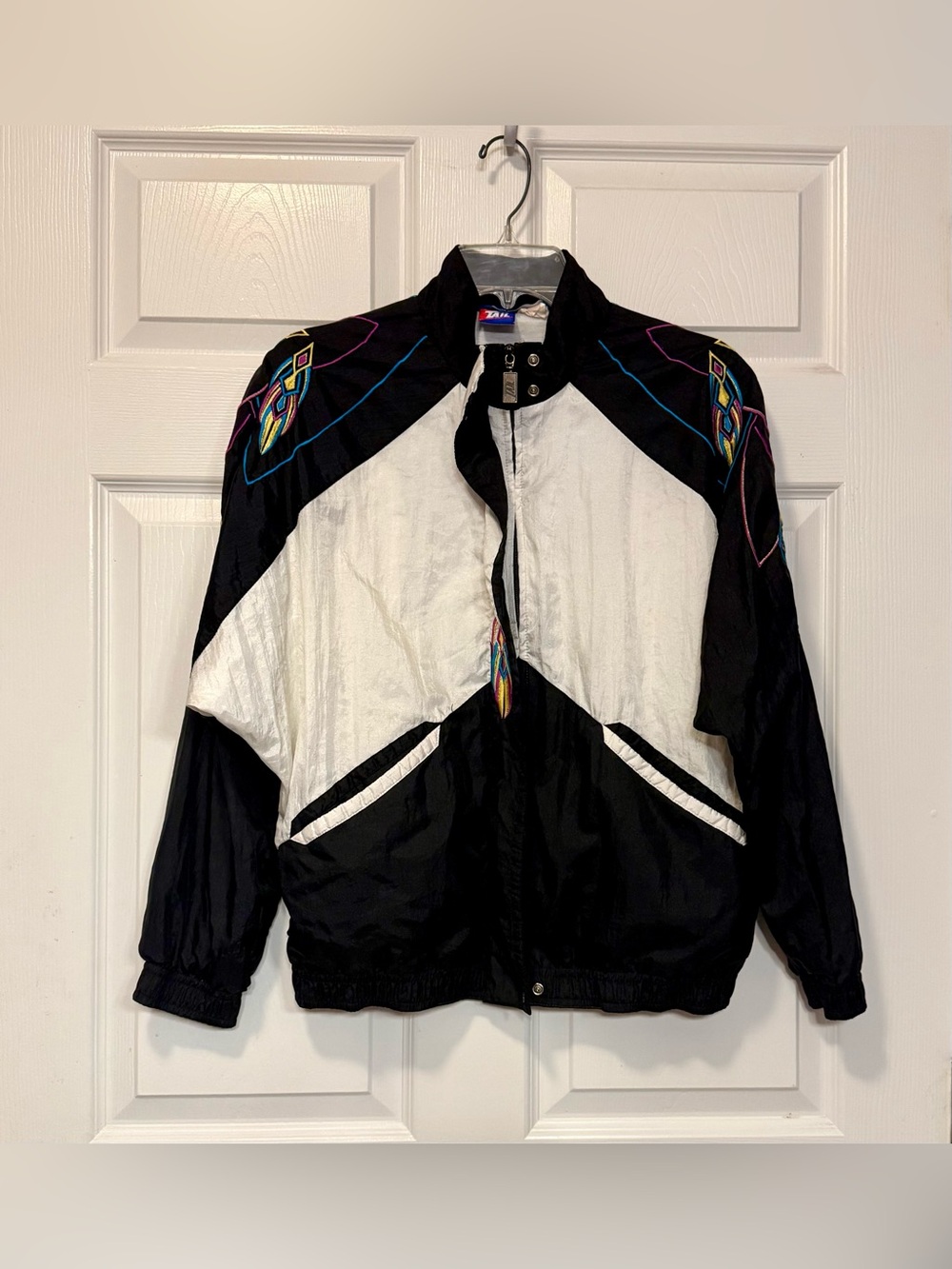 Vintage Tail Activewear Black White 80s 90s Windbreaker Jacket Retro Geometric - Picture 3 of 14